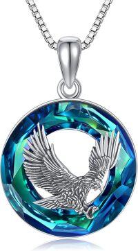 wholesale 925 Sterling Silver Blue Crystal Round Hawk Pendant Necklace Gift Jewelry for Men & Women-eagle crystal