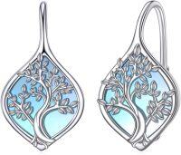 wholesale Sterling Silver Abalone Celtic Trinity Knot Earrings Triquetra Leverback Tree of Life Gift-moonstone tree of life-moonstone tree of life