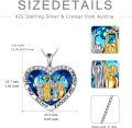 wholesale 925 Sterling Silver Heart-Shaped Pendant with Blue Crystals and Gold/Silver Figures - Gift for Sisters/Mom/Daughter-0-4