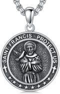 wholesale 925 Sterling Silver 925 Saint Francis Protect Us Medal Pendant Necklace for Men-0-0