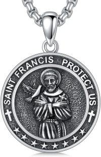 wholesale 925 Sterling Silver 925 Saint Francis Protect Us Medal Pendant Necklace for Men-St. Francis