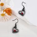 wholesale Black 925 Sterling Silver Heart with Red Stone and Skeleton Hands Dangle Earrings - Gothic Valentine's Day Gift for Her-0-1