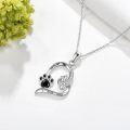 wholesale 925 Sterling Silver Black Crystal Paw Print & Heart Pendant Necklaces Gifts for Women Girls Mom Sisters Lover Friendship Birthday Christmas Anniversary Valentine's Day Presents Jewelry Set Accessories-0-4