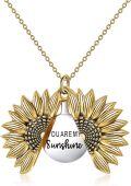 wholesale 925 Sterling Silver Sunflower Locket Necklace with YOU ARE MY SUNSHINE Engraving Pendant-0-6