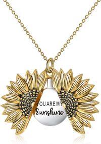 wholesale Sterling Silver Sunflower Locket Necklace with Engraved You Are My Sunshine Pendant-A- Gold