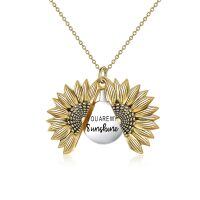 wholesale 925 Sterling Silver Sunflower Locket Necklace with YOU ARE MY SUNSHINE Engraving Pendant-A- Gold