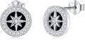 wholesale 925 Sterling Silver Compass Stud Earrings with Black and White Elements for Men-0-0