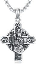 wholesale 925 Sterling Silver Celtic Cross Pendant with Religious Figures and Trinity Knots on Chain for Men Women  24 Length-0-0