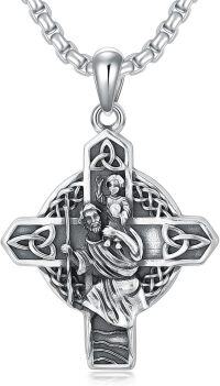 wholesale 925 Sterling Silver Celtic Cross Pendant with Religious Figures and Trinity Knots on Chain for Men Women  24 Length-B2.Saint Christopher(celtic knot)