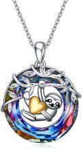 wholesale 925 Sterling Silver Rainbow Crystal Sloth Pendant Necklace for Women Girls-0-0