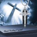 wholesale 925 Sterling Silver Black Onyx Triangle Jesus Christ Crucifix Pendant Necklaces for Men & Women - Religious Jewelry with Chain (24)-0-5