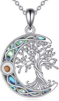 wholesale 925 Sterling Silver Tree of Life Moon Abalone Shell Inlay Necklace Faith Jewelry-Tree of Life