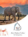 wholesale 925 Sterling Silver Elephant Pendant Heart-Shaped Blue Crystal Necklaces Gifts for Girls and Women-0-2