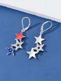 wholesale 925 Silver American Flag Dangle Earrings with Red, White, Blue Stars & Stripes – Patriotic Jewelry for Women-0-1