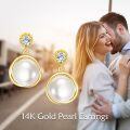 wholesale 14K Gold Freshwater Pearl Round Dangle Drop Earrings for Women Wedding Gift Jewelry Accessories-0-2