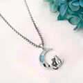 wholesale 925 Sterling Silver Turquoise Moon Cat Necklace Pendant  for Women Girls-0-2