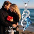 wholesale 925 Sterling Silver Blue Crystal Dolphin Pendant Necklace for Women Girls  45cm Chain Length-0-1