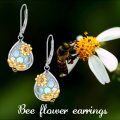 wholesale 925 Sterling Silver Honeycomb Bee Flower Teardrop Dangle Earrings for Women and Girls-0-2