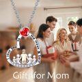 wholesale 925 Sterling Silver Heart-Shaped Red Crystal Pendant Necklace with Family of Four Design - Mother's Day Gift for Mom and Daughter/Son-0-6
