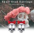 wholesale 925 Sterling Silver Metal Studs with Red Bow and Green Stones - Gothic Punk Style Earrings for Women-0-4