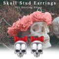 wholesale 925 Sterling Silver Skull Stud Earrings Wholesale With Red Bow-0-4