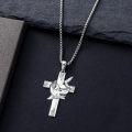 wholesale 925 Sterling Silver Shark on Cross Pendant Necklace for Women and Men - Religious  for Christmas & Birthdays-0-2