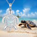 wholesale 925 Sterling Silver Blue Moonstone Abalone Shell Turtle Pendant Necklace Ocean Inspired Jewelry for Women-0-2