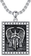 wholesale St Michael Necklace For Men 925 Sterling Silver Saint Michael Pendant Patron Necklace Protection Catholic Jewelry Christmas Gift For Him Her Boyfriend Girlfriend Husband Wife -0-0