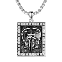 TOUPOP 925 Sterling Silver Saint Michael Pendant Necklace-undefined