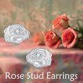 wholesale 925 Sterling Silver Rose Lotus Flower Stud Earrings with Cubic Zirconia - Hypoallergenic Jewelry for Women and Girls-0-1