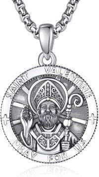 wholesale Sterling Silver Patron Saint Medal Amulet Necklace for Men 2 5mm 22 +2 Chain-A25-Saint Valentine