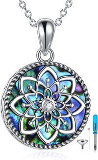 wholesale 925 Sterling Silver Abalone Shell Lotus Flower Cremation Pendant Keepsake Urn Necklace with Funnel and Fill Tool - Memorial Jewelry for Ashes (Blue)-23-Lotus