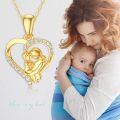 wholesale 14K Gold Mama Bear and Cub Heart Pendant Necklace for Mothers Day Gifts-0-6