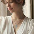 wholesale 925 Sterling Silver Blue Fire Opal Heart & Snake Cross Pendant Necklace for Women-0-1