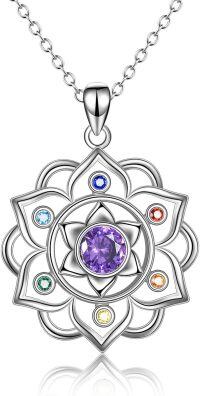 wholesale 925 Sterling Silver Purple Amethyst Lotus Pendant Necklaces Yoga Meditation Jewelry for Women-Chakra lotus