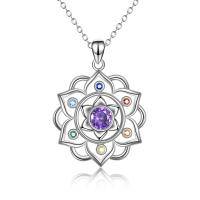 wholesale 925 Sterling Silver Lotus Flower Pendant With Amethyst And Gemstone Accents-Chakra lotus