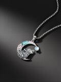 wholesale 925 Sterling Silver Wolf Howl on the Moon Turquoise & Opal Pendant Necklace-0-2