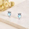 wholesale 925 Sterling Silver Moonstone Owl Stud Earrings w/Black CZ Eyes & Blue Stone Body - Mothers' Day Gift-0-3
