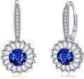 wholesale 925 Sterling Silver Blue Sapphire Halo Sunburst Oval Stud Earrings for Women-0-0
