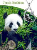 wholesale 925 Sterling Silver Cute Panda Bear in Heart Shape Pendant Necklaces for Women Girls-0-4