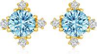 wholesale 14K Gold Round Blue Topaz & Cubic Zirconia Stud Earrings for Women - Elegant Set-14K Gold-Yellow