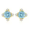 wholesale 14K Gold Round Blue Topaz & Cubic Zirconia Stud Earrings for Women - Elegant Set-0-0
