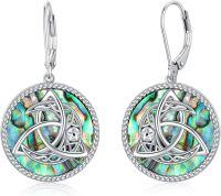 wholesale 925 Sterling Silver Abalone Shell Triquetra Celtic Knot Leverback Earrings-Celtic