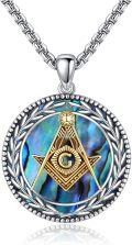 wholesale 925 Sterling Silver Masonic Pendant Necklace with Abalone Shell and Gold Plated Triangle Design for Men Women Gift 24 inches Chain Length-0-0