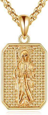 wholesale Gold 925 Sterling Silver Santa Muerte Grim Reaper Pendant Necklace for Men & Women-Santa Muerte01