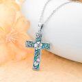 wholesale  Sterling Silver Turquoise Cross Necklace with Birth Flower Pendant -0-51