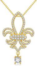 wholesale Gold Fleur-de-Lis Design with Cubic Zirconia Stones on 925 Sterling Silver Chain - Elegant Jewelry for Women-0-0