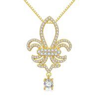 wholesale 925 Sterling Silver Fleur-de-lis Zircon Pendant Necklace-Fleur-De-Lis-Gold