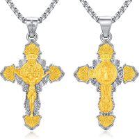 wholesale 925 Sterling Silver Cross Pendant with INRI and Saint Benedict Design - Unisex Jewelry-Crucifix Cross-Gold