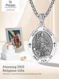 wholesale 925 Sterling Silver St. Florian Medal Necklace with Cross and Greek Key Design - Religious Gift for Men Women-0-4